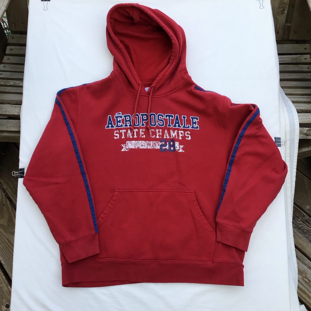 Y2K Aeropostale Red Hoodie State Champs Men's Authentic 1987 Trademark Size L